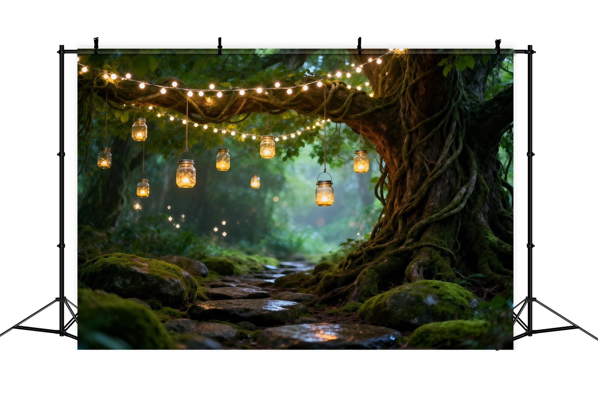 Forest Backdrops Rustic String Light Mason Jar Woodland Enchanted Forest Backdrop Diy RR63-123