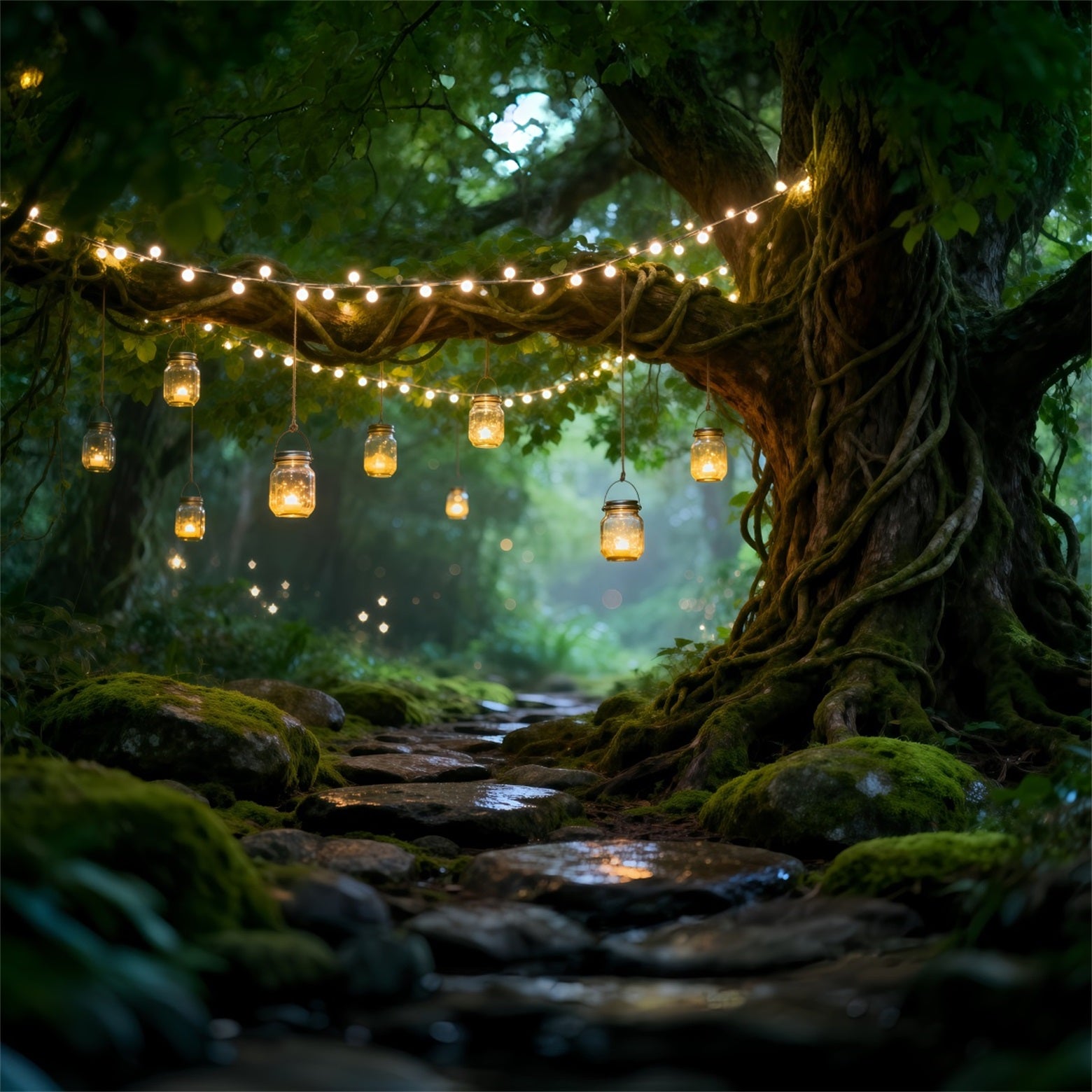 Forest Backdrops Rustic String Light Mason Jar Woodland Enchanted Forest Backdrop Diy RR63-123