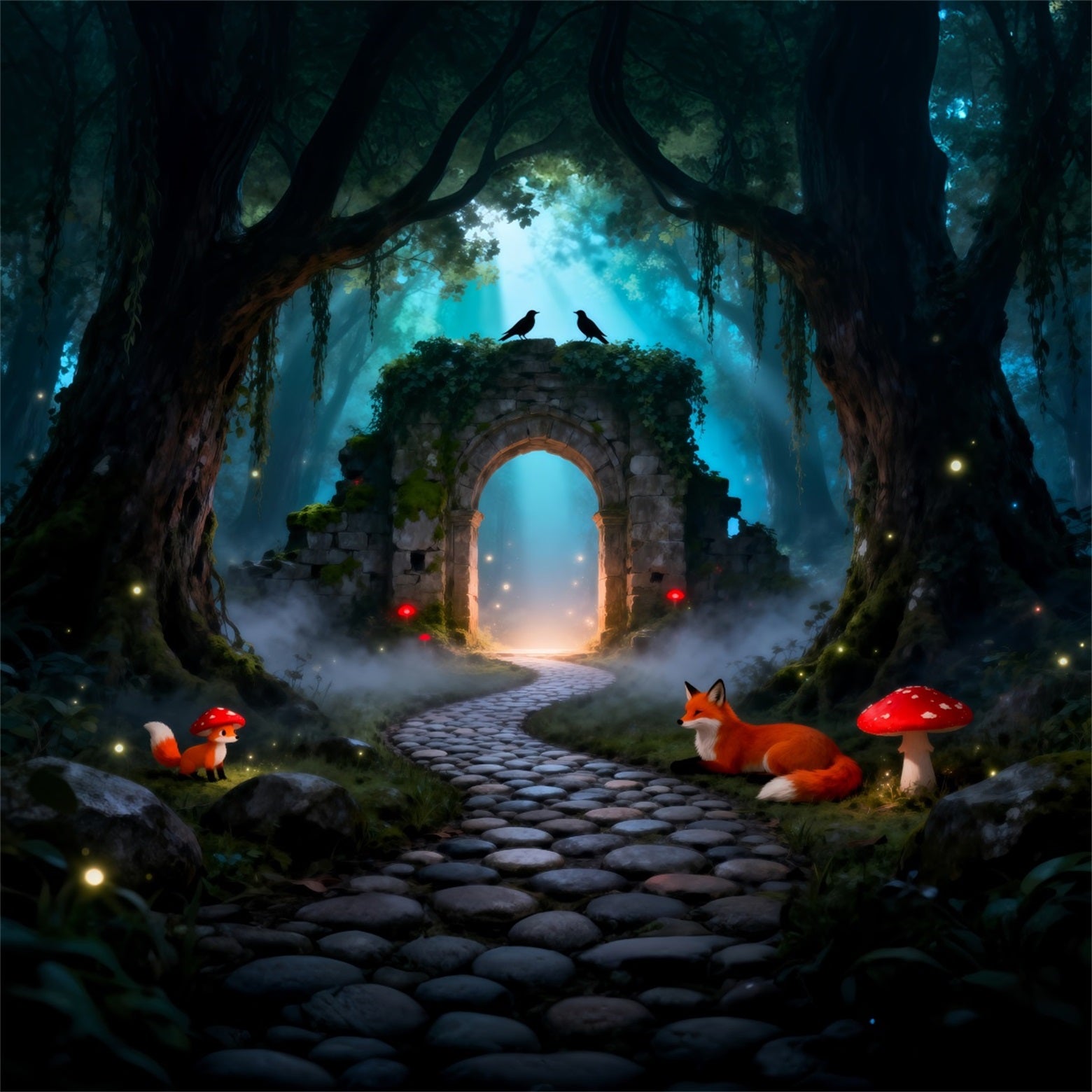 Spooky Forest Backdrop Mystic Ruins Archway Fox Mushroom Path Forest Backdrop Ideas RR63-125