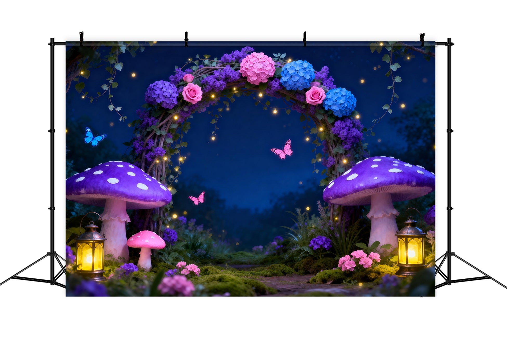 Enchanted Forest Photo Backdrop Night Fairy Arch Glowing Mushroom Forest Photo Backdrops RR63-128