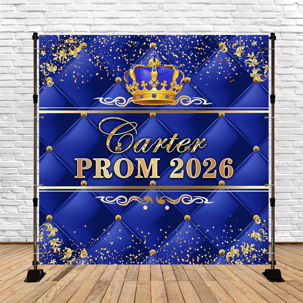 Prom 2026 Backdrop Royal Blue Crown Confetti Graduation Party Backdrop Ideas RR63-13