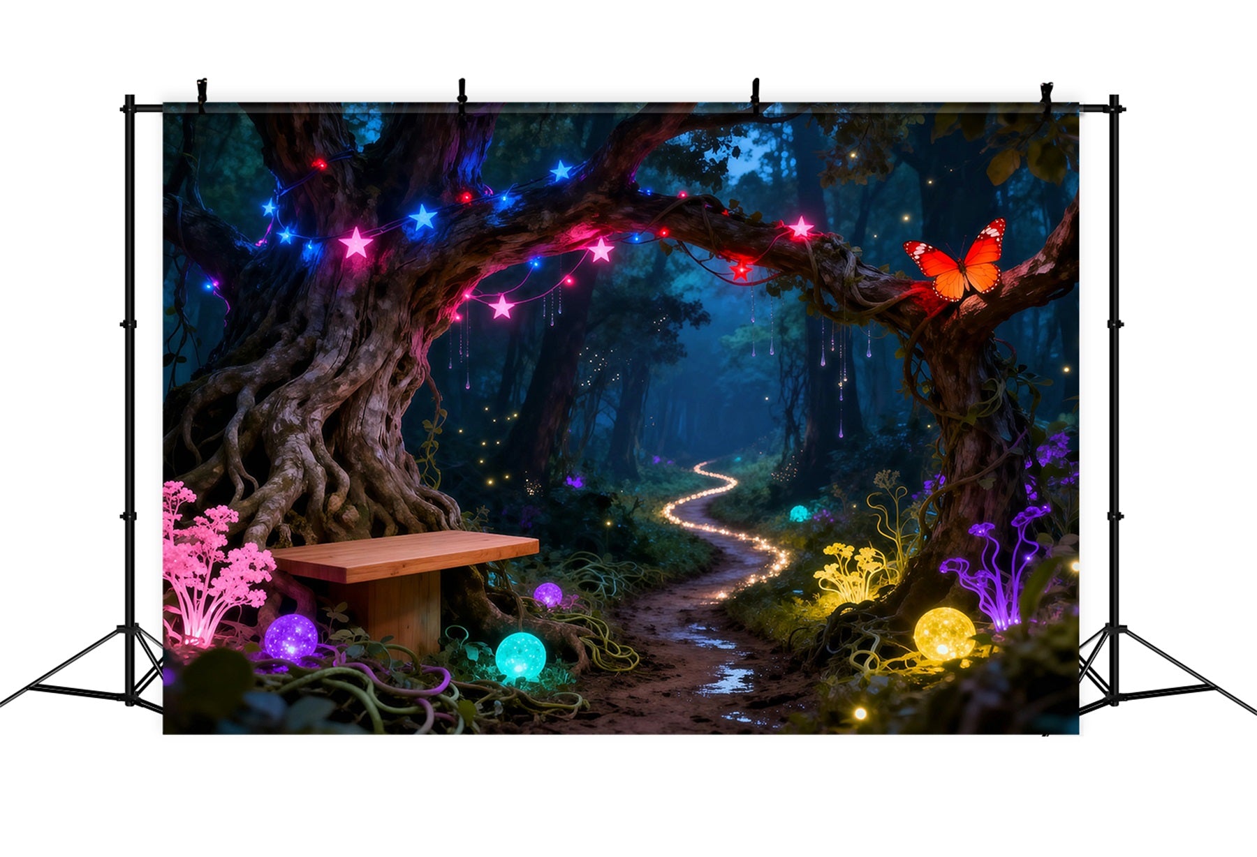 Enchanted Forest Backdrops Neon Fantasy Glowing Path Butterfly Forest Photography Backdrop RR63-130