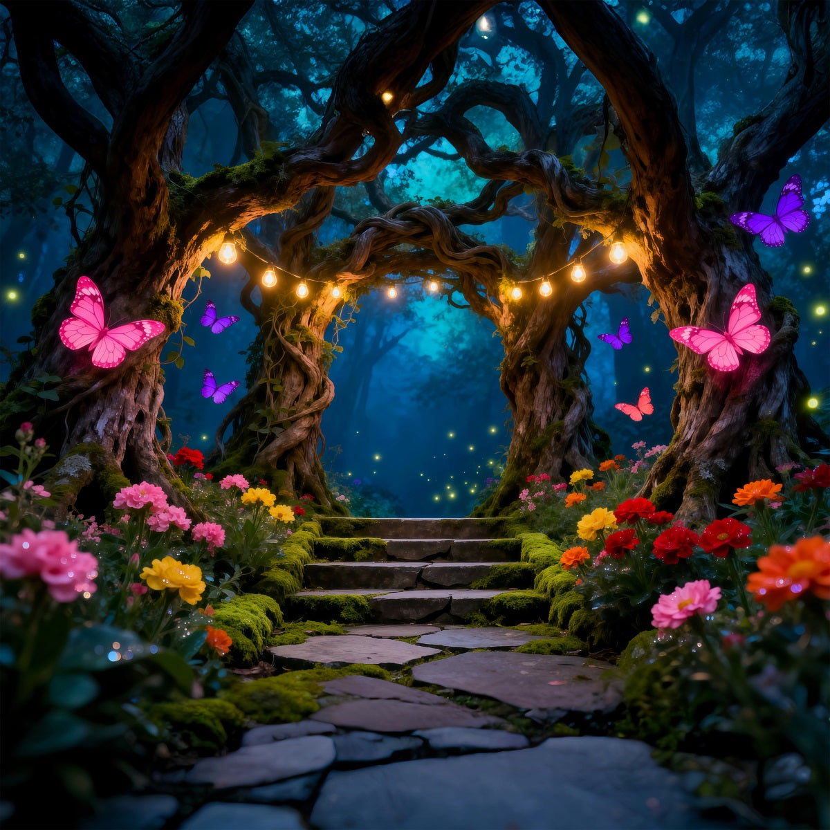 Enchanted Forest Backdrop Ideas Butterfly Lights Twisted Tree Arch Photography Forest Backdrop RR63-131