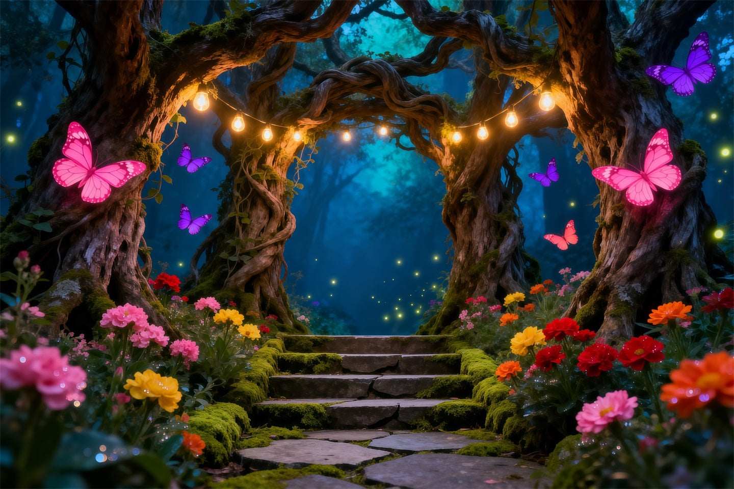 Enchanted Forest Backdrop Ideas Butterfly Lights Twisted Tree Arch Photography Forest Backdrop RR63-131