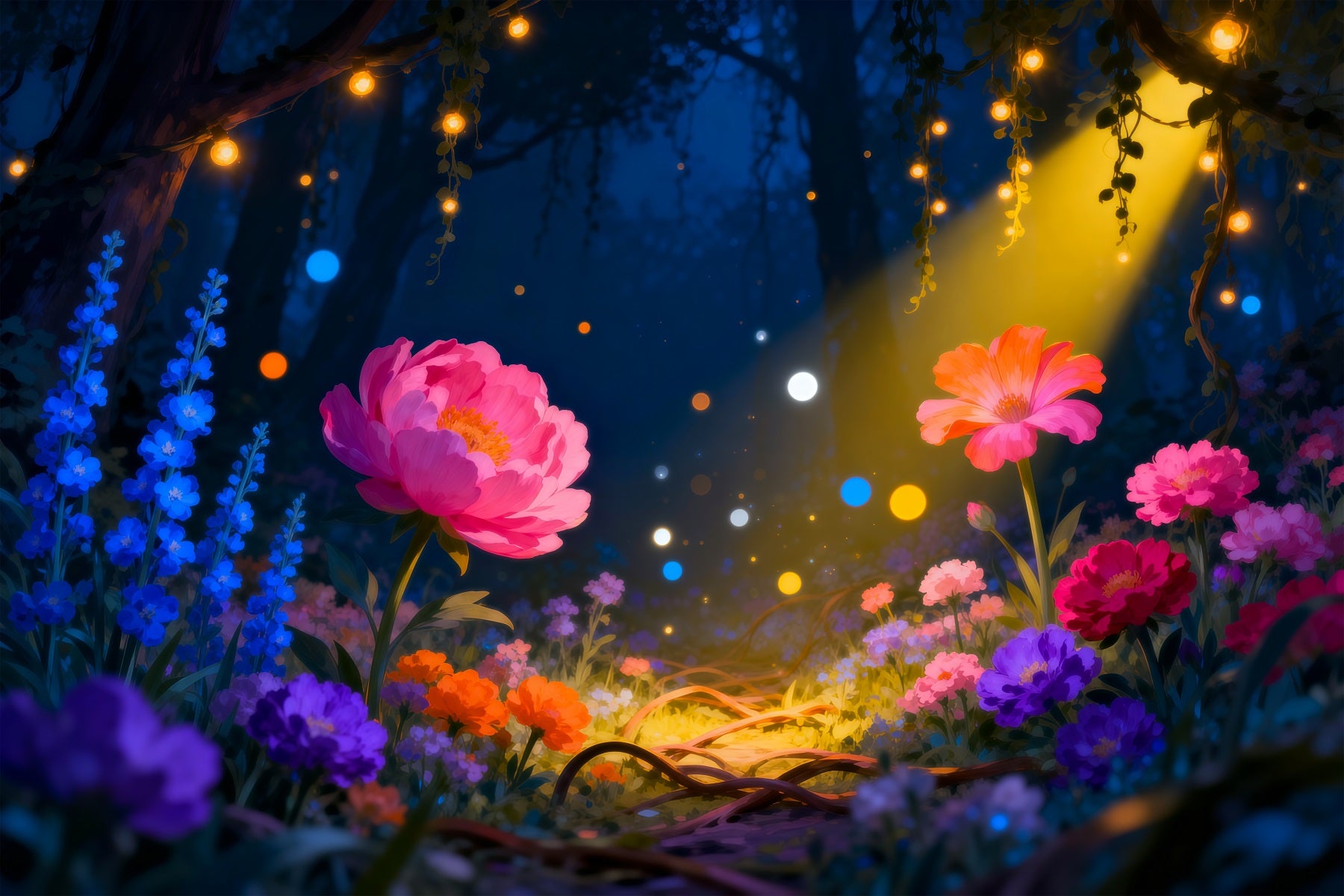 Woodland Forest Backdrop Glowing Wildflower Garden Dream Light Scary Forest Backdrop RR63-142
