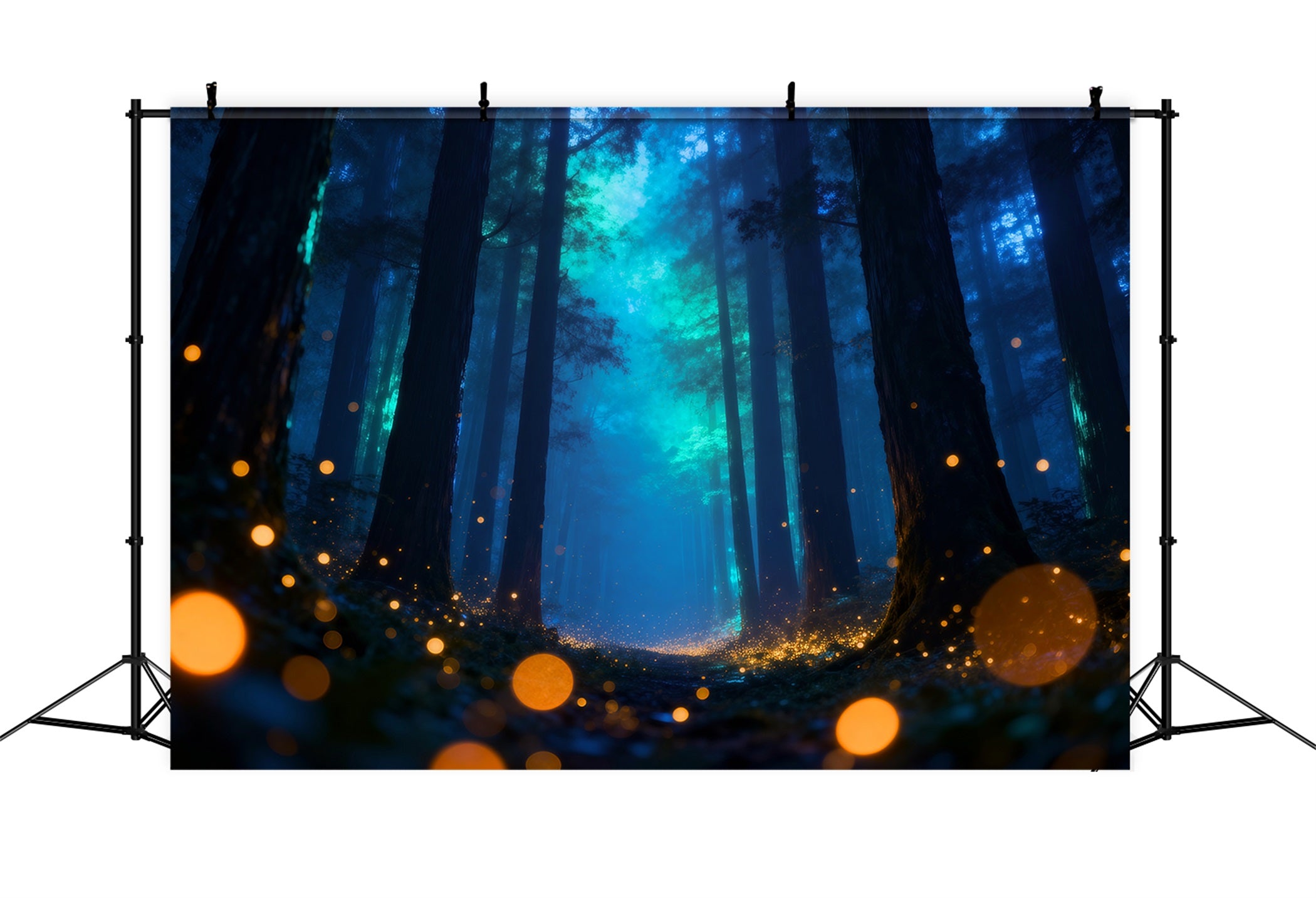 Twilight Forest Backdrop Mystic Blue Fog Firefly Glow Night Forest Backdrop RR63-144