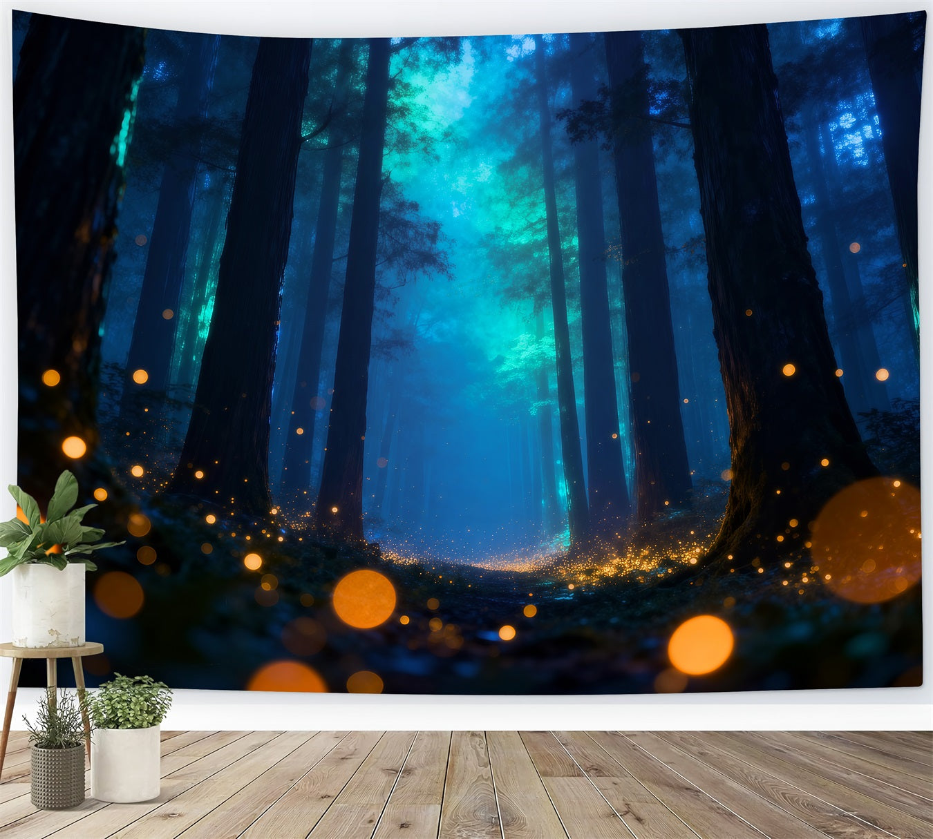Twilight Forest Backdrop Mystic Blue Fog Firefly Glow Night Forest Backdrop RR63-144