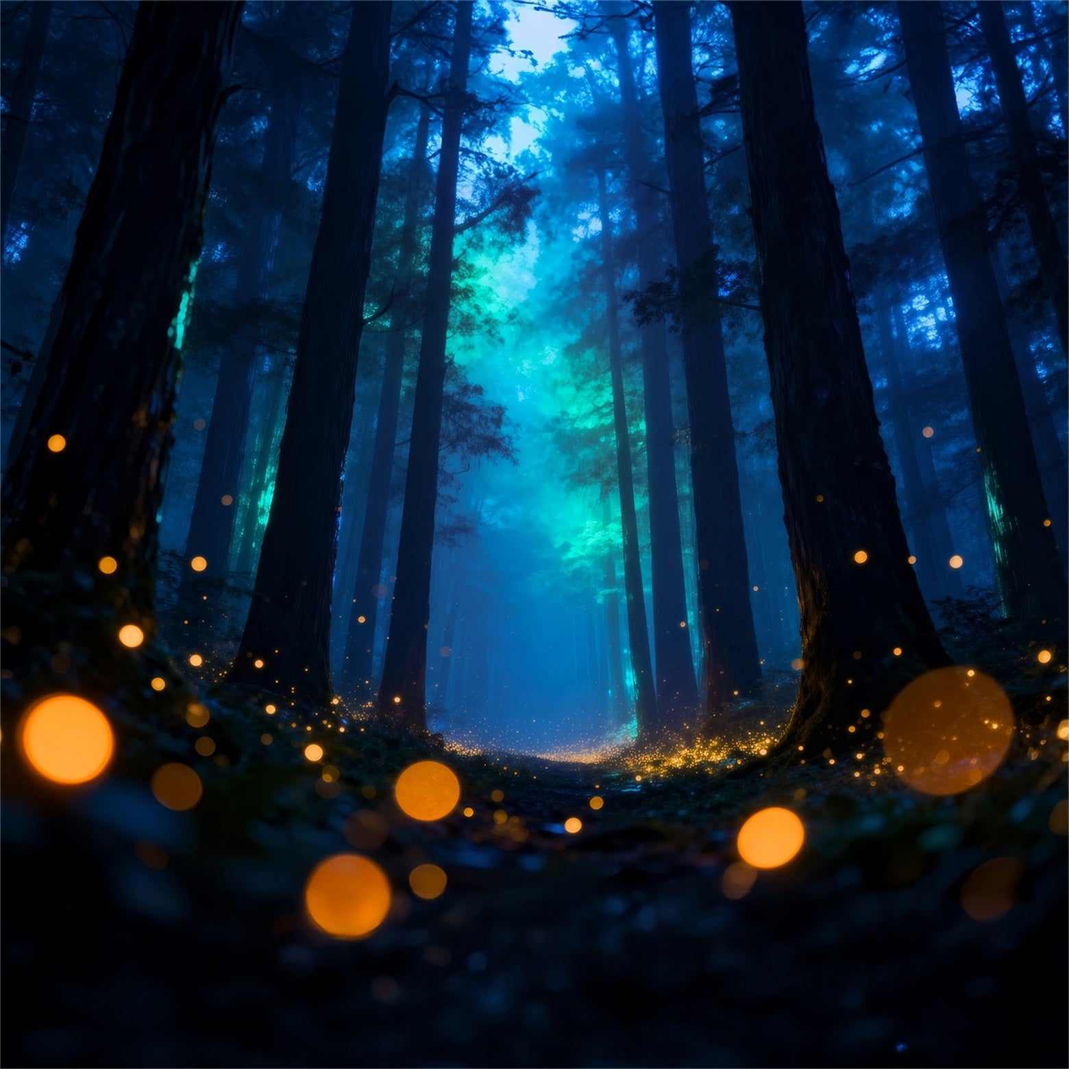 Twilight Forest Backdrop Mystic Blue Fog Firefly Glow Night Forest Backdrop RR63-144