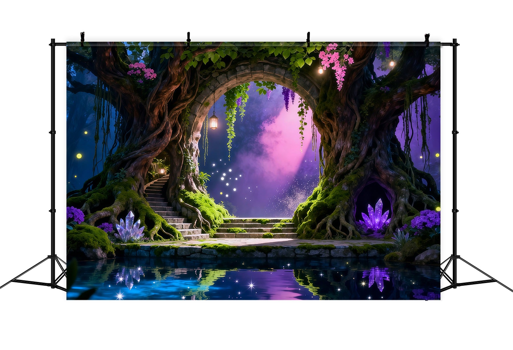 Forest Theme Backdrop Enchanted Tree Arch Crystal Reflection Pool Forest Scene Backdrop RR63-149