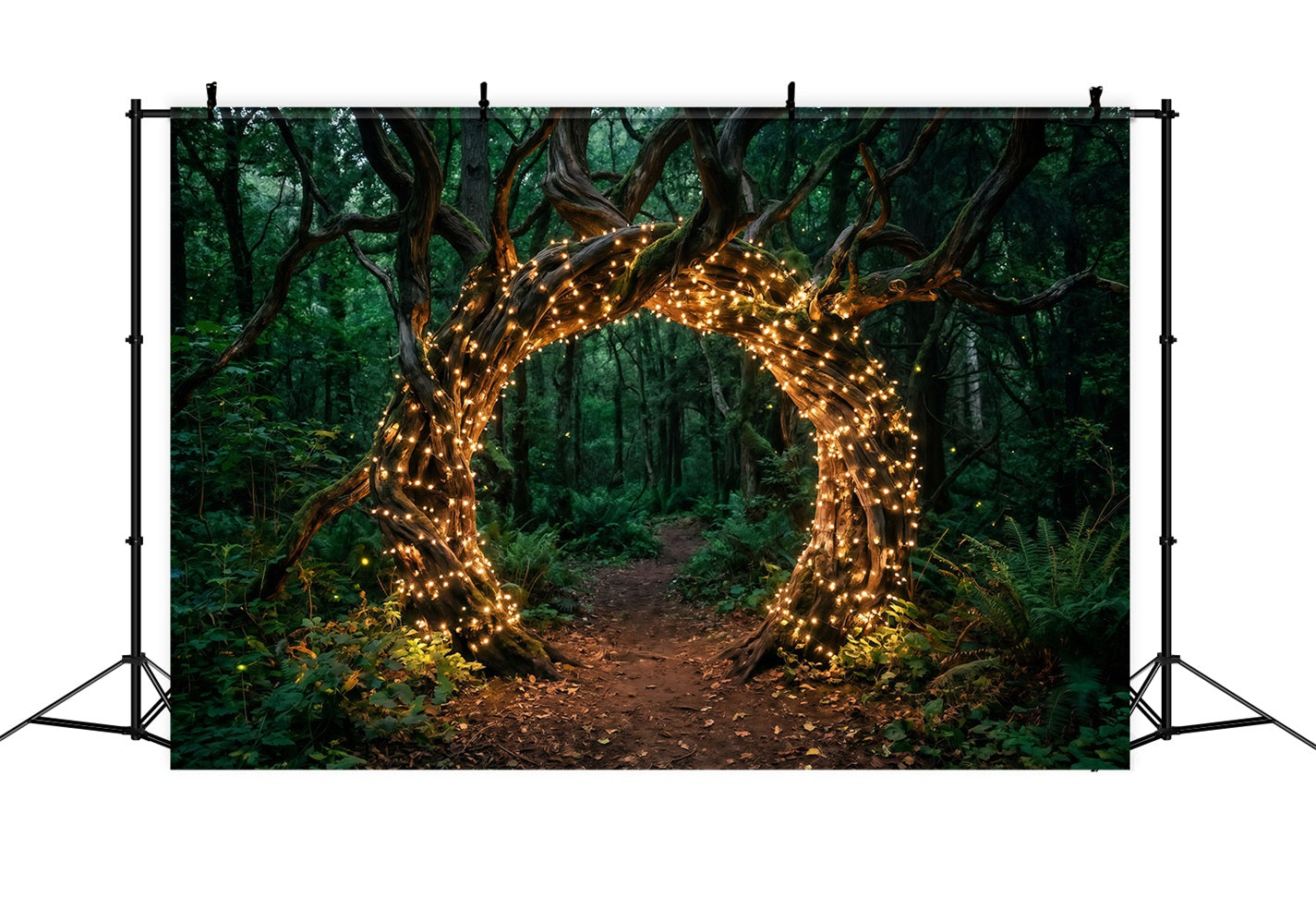 Backdrop Forest Theme Twisted Tree Arch Golden Fairy Lights Green Forest Backdrop RR63-153