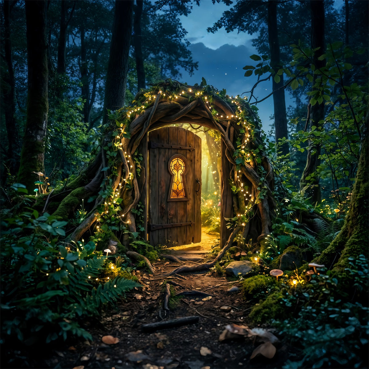 Photography Backdrops Forest Mystic Woodland Doorway Golden Light Entrance Forest Backdrop RR63-155