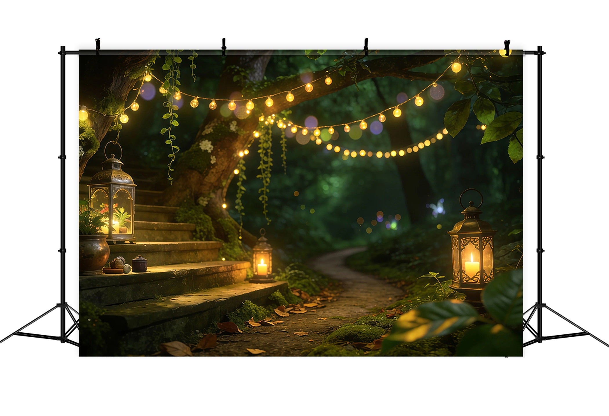 Forest Backdrops For Photography Lantern Stairway Woodland Path Enchanted Forest Backdrops RR63-156