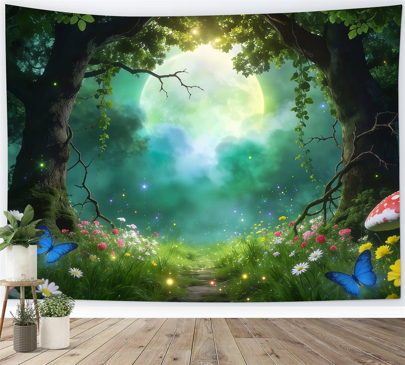 Fairy Tale Forest Backdrop Moonlit Forest Clearing Giant Moon Glow Forest Backdrop Photography RR63-159