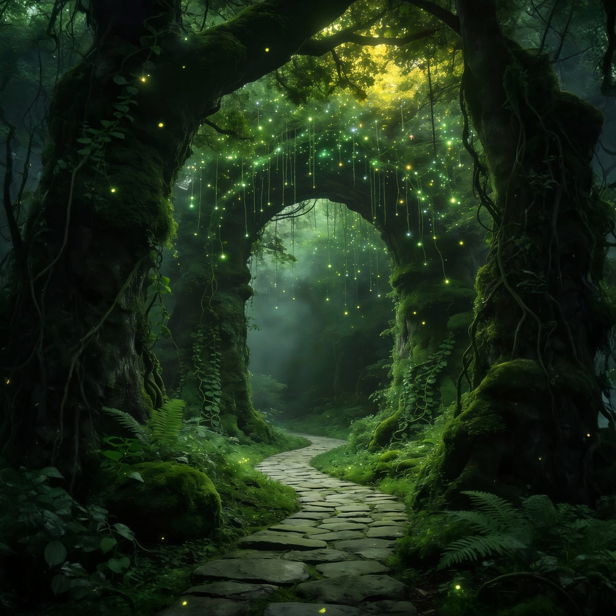 Forest Photo Booth Backdrop Glowing Vine Arch Enchanted Path Rainforest Backdrop RR63-170