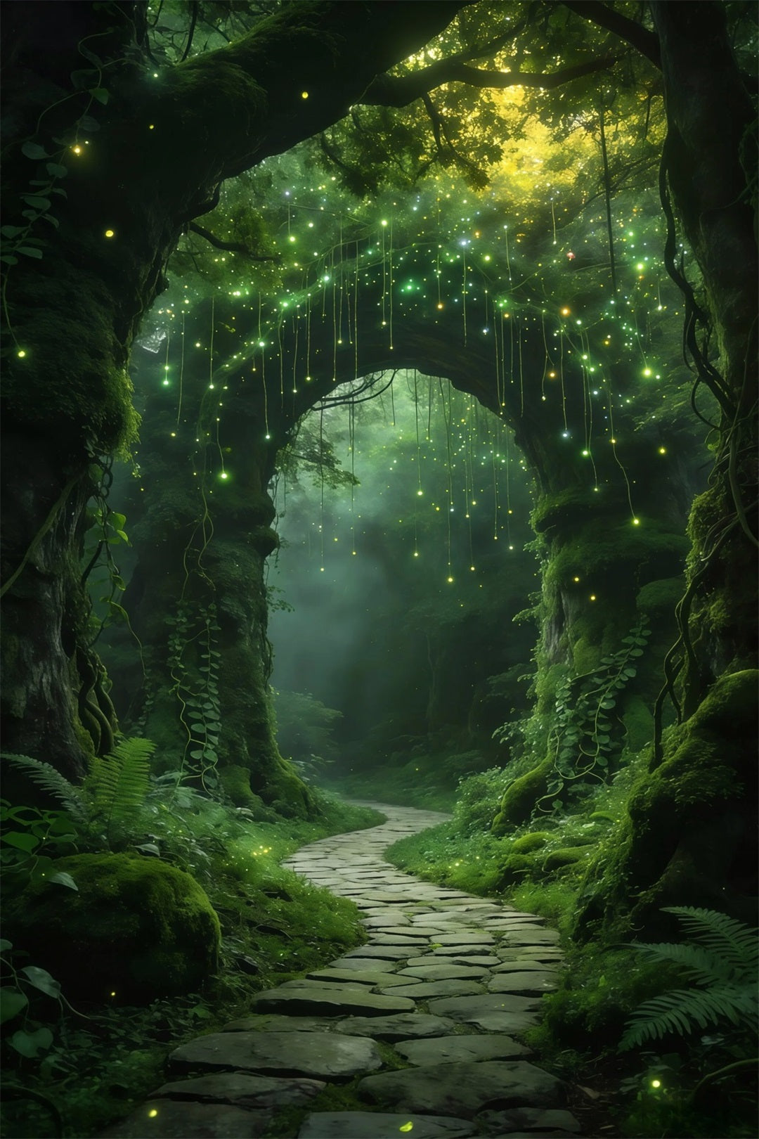 Forest Photo Booth Backdrop Glowing Vine Arch Enchanted Path Rainforest Backdrop RR63-170