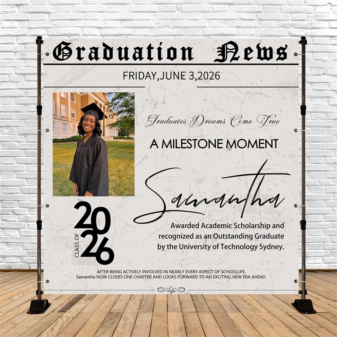 Graduation Party Backdrop Classic Newspaper Style Custom Graduation Backdrop RR63-2