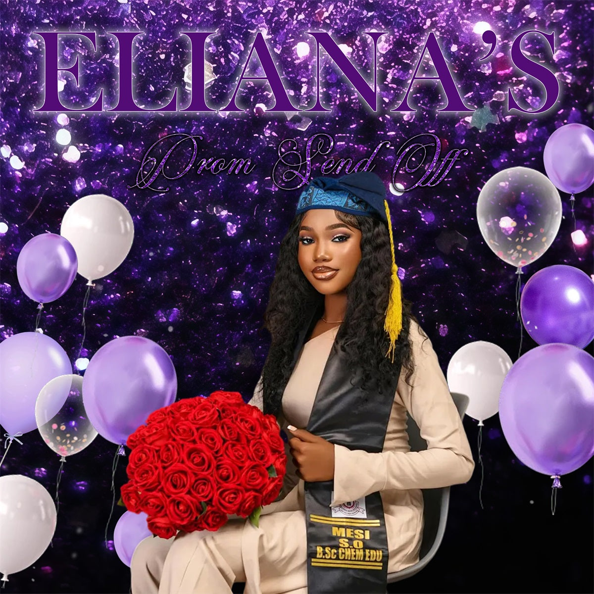 Prom Send Off Backdrop Ideas Purple Glitter Balloon Rose Custom Graduation Backdrop RR63-21