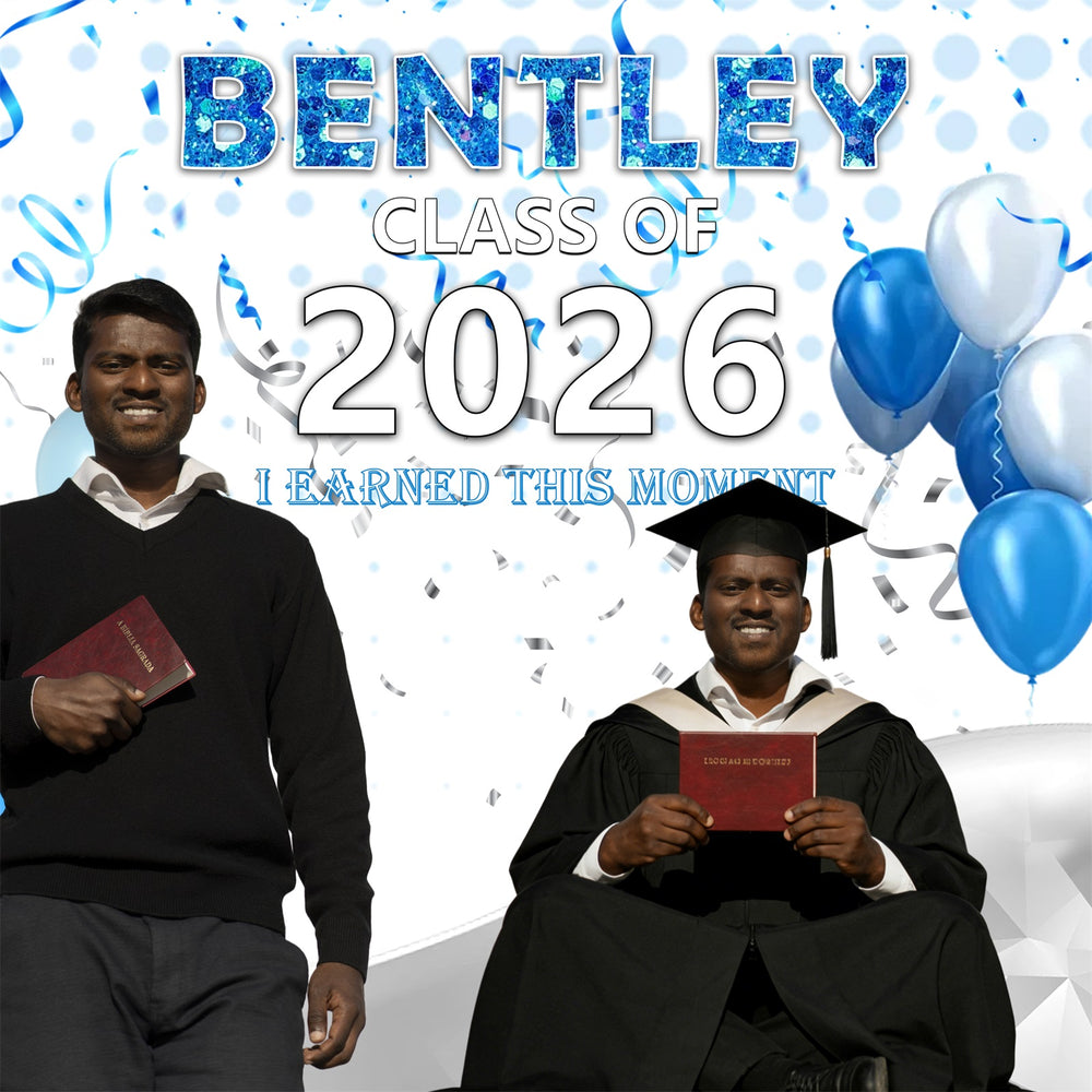 Graduation Backdrop Design Blue Glitter Confetti Balloons Backdrop For