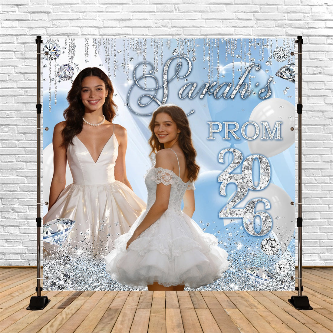 Prom Backdrop Blue Diamond Glitter Personalized Graduation Party Backd