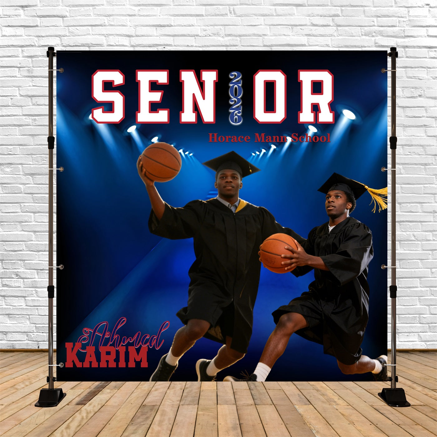 Senior Graduation Backdrop Basketball Spotlight Sports Personalized Graduation Party Backdrop RR63-32