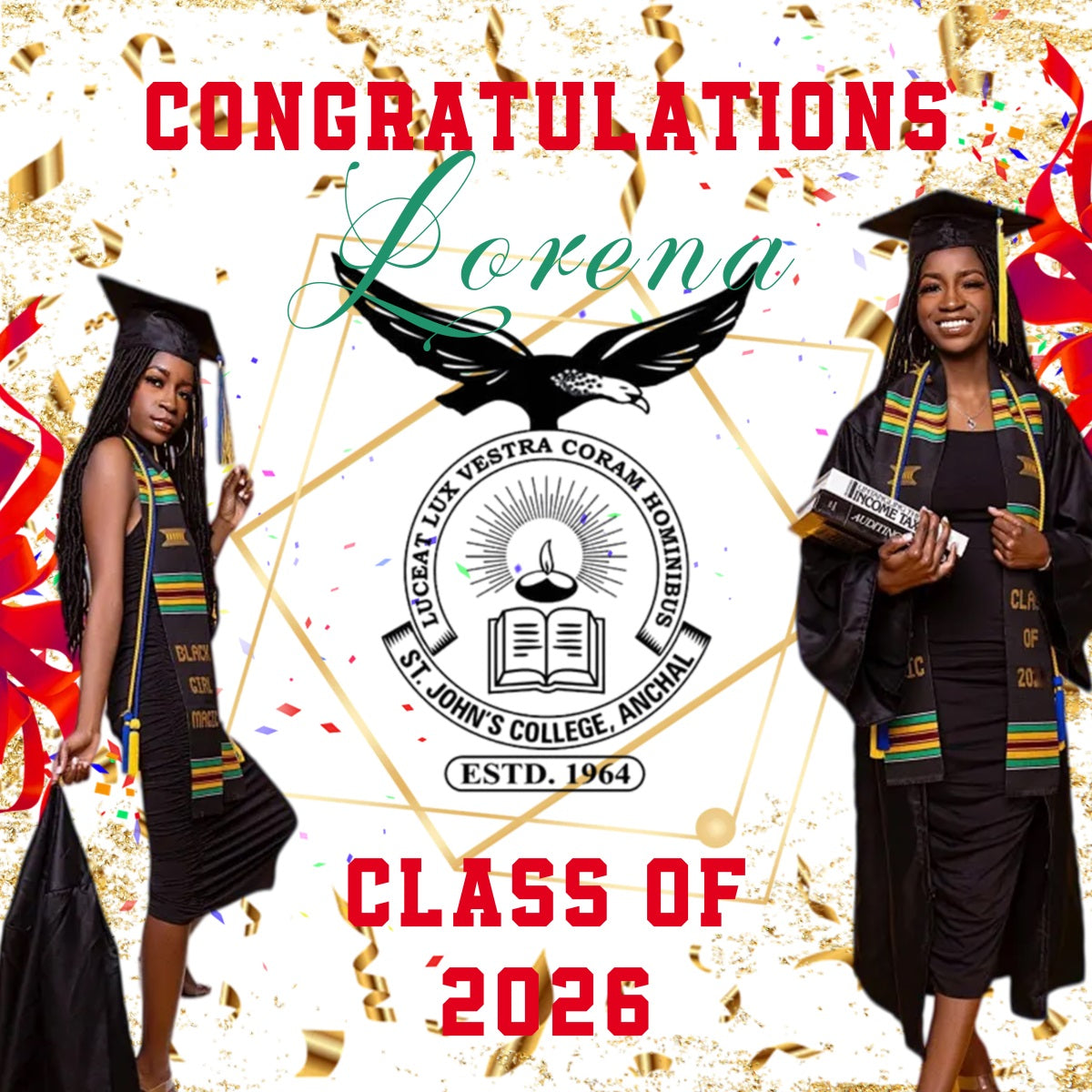 Gold Confetti Graduation Backdrop Academic Pride Colorful Stoles Personalized Graduation Backdrop RR63-34