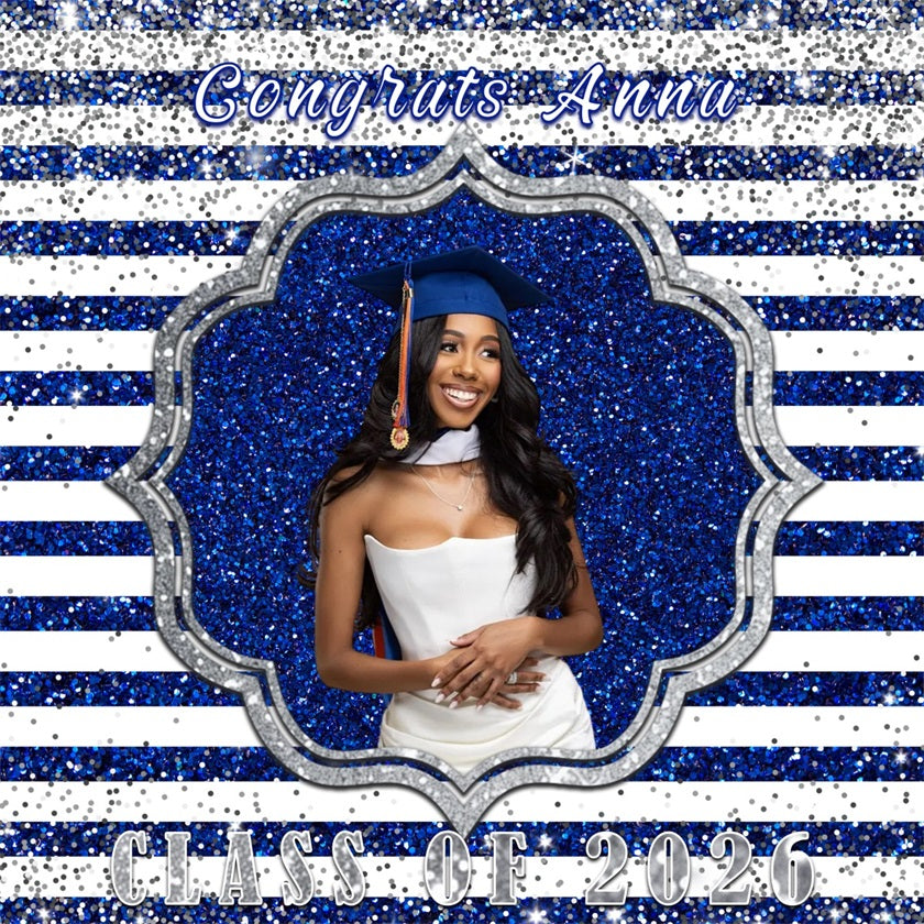 Navy Blue Graduation Backdrop Sparkling Blue Celebration Frame Graduation Backdrop RR63-37