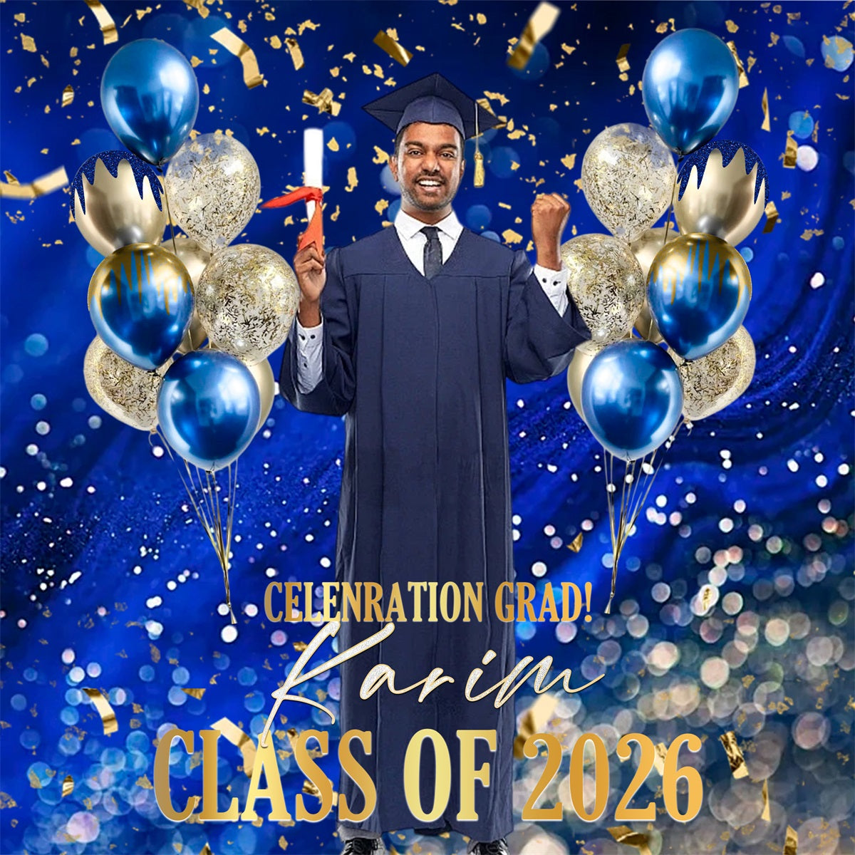 Blue Graduation Backdrop Balloon Decorated Celebration Moment Graduation Backdrops RR63-40