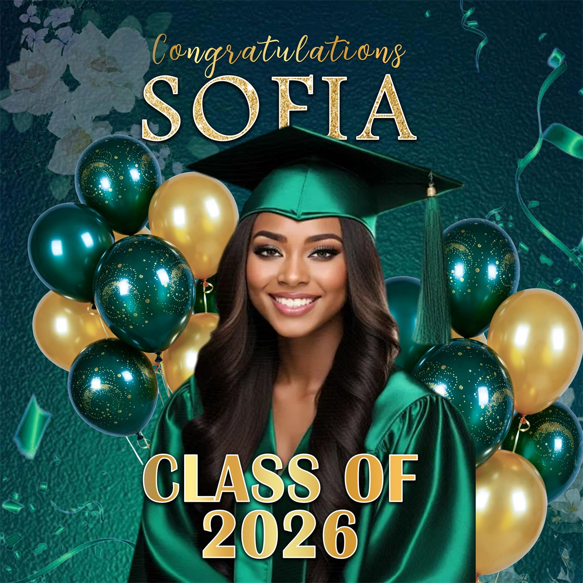 Metallic Balloons Graduation Backdrop Green Gold Decor Celebration 2026 Graduation Backdrop RR63-41