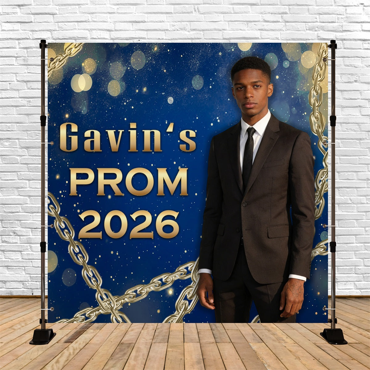 Custom Prom Backdrop Gold Chain Bokeh Galaxy Graduation Party Backdrops RR63-5