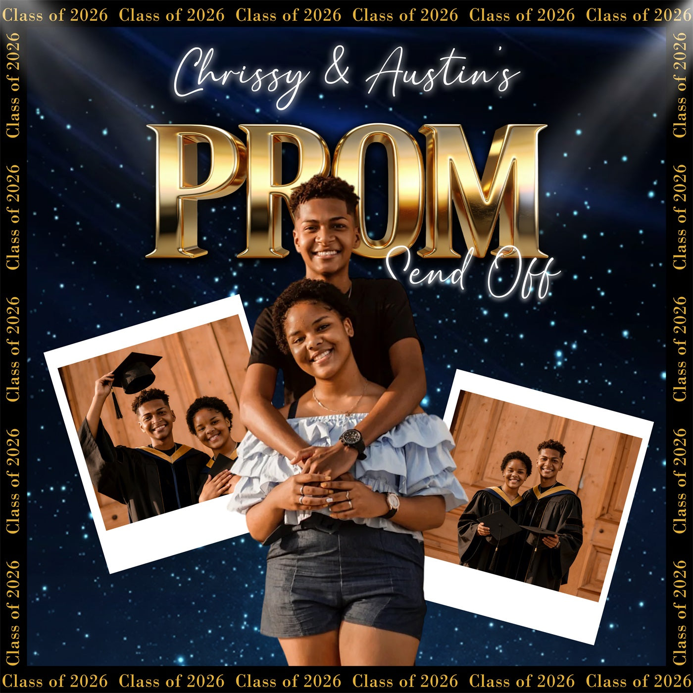 Starry Night Prom Backdrop Twinkle Stars Celebration Custom Prom Send Off Backdrop RR63-52