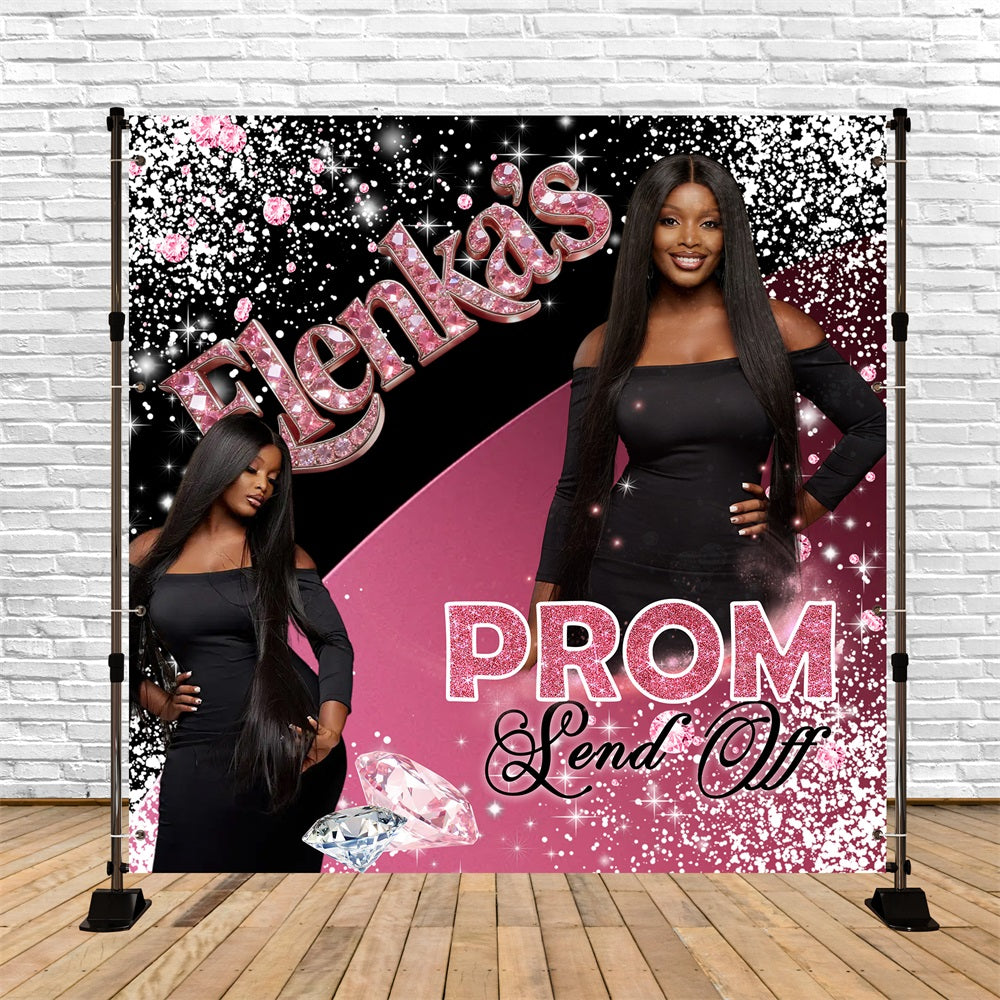 Pink Glitter Prom Backdrop Pink Sliver Sparkle Diamond Custom Prom Backdrop RR63-53