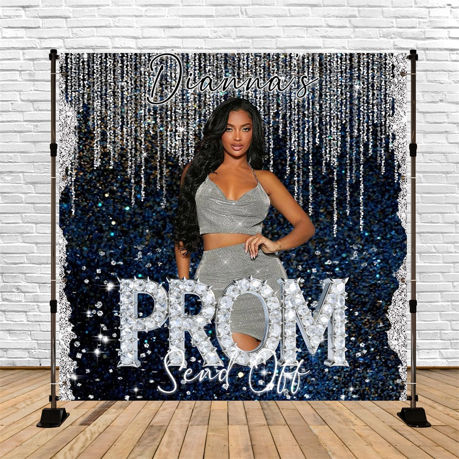 Silver Prom Backdrop Silver Blue Sparkle Diamond Prom Send Off Backdrops RR63-54