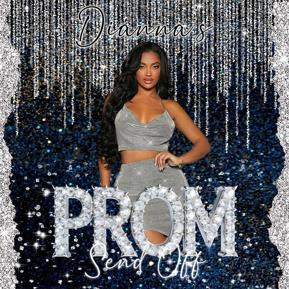 Silver Prom Backdrop Silver Blue Sparkle Diamond Prom Send Off Backdrops RR63-54