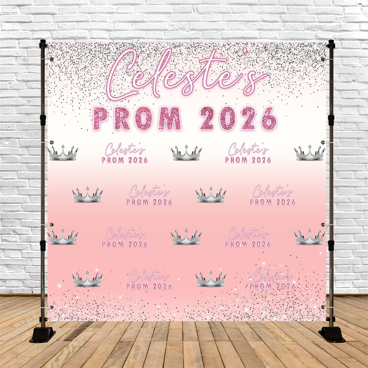 Crown Decor Prom Party Backdrop Crown Accents Pink Celebration Custom Prom Send Off Backdrop RR63-55