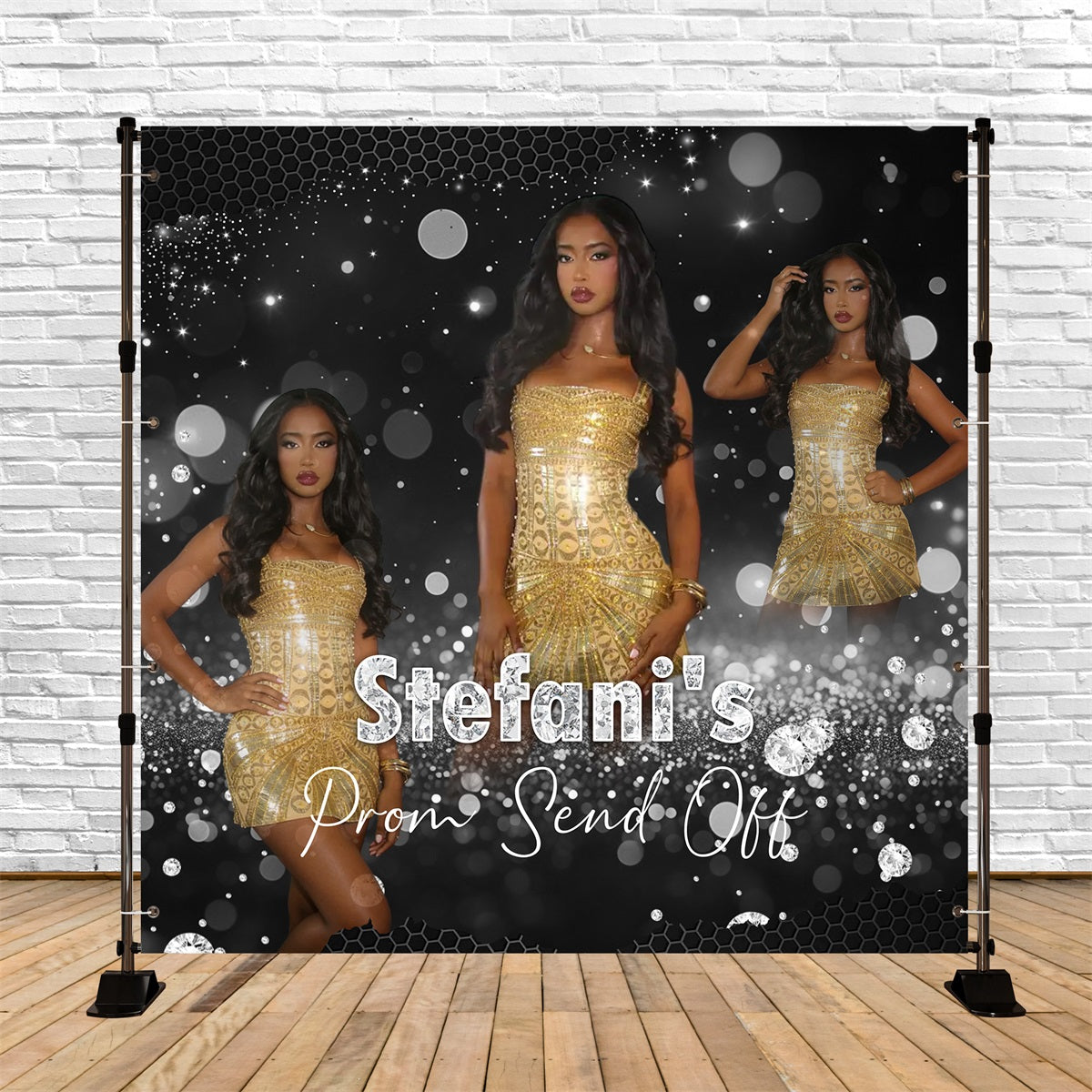 Black And Silver Prom Backdrop Glitter Diamond Bokeh Personalized Prom Backdrop RR63-56