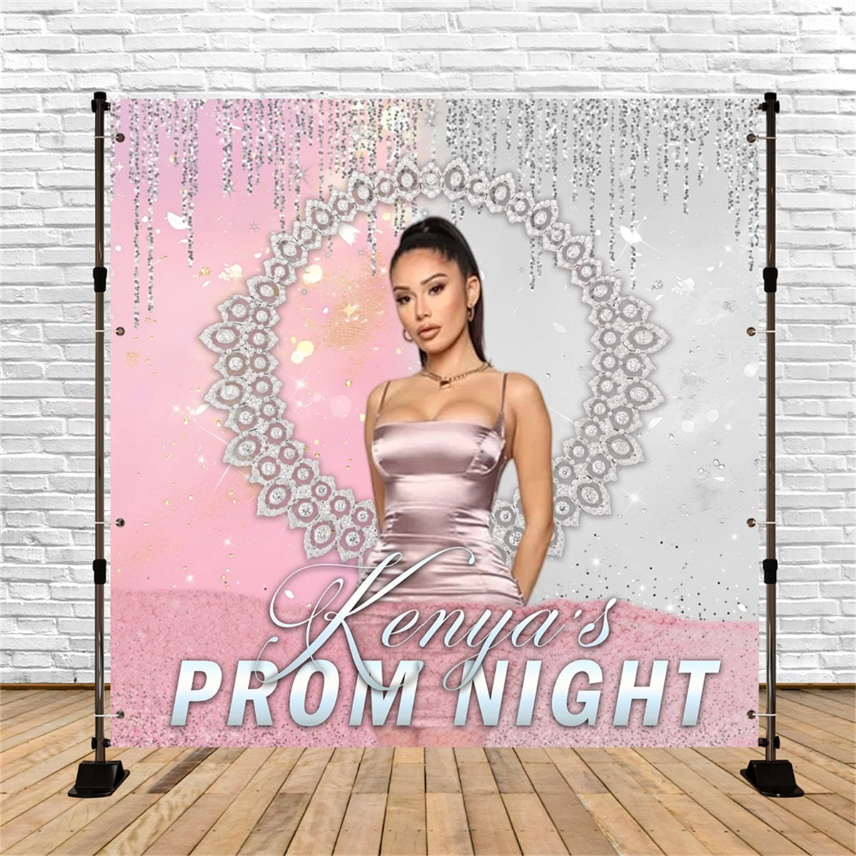 Metallic Tassels Backdrop Pink Sliver Glitter Diamond Custom Prom Backdrop RR63-57