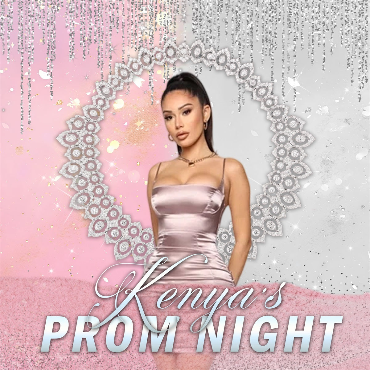 Metallic Tassels Backdrop Pink Sliver Glitter Diamond Custom Prom Backdrop RR63-57