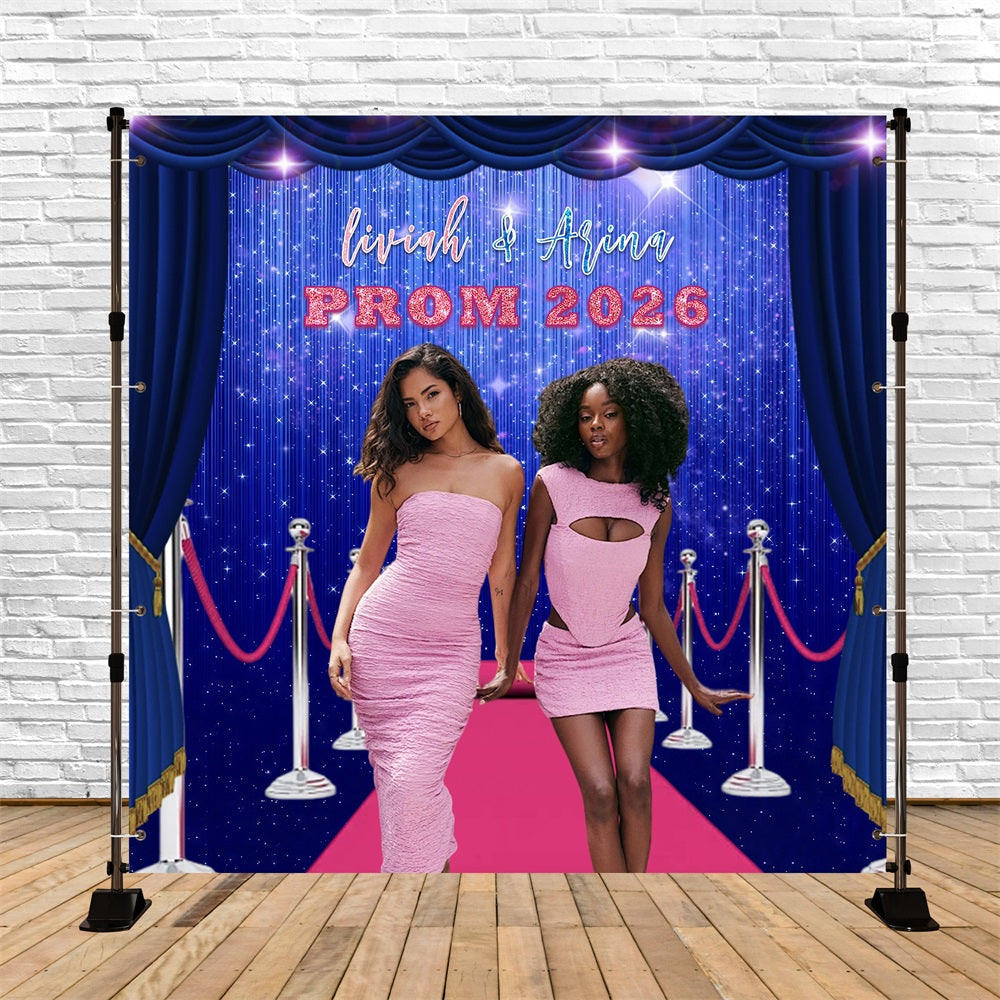 Red Carpet Prom Backdrop Blue Shimmer Curtain Stage Prom Night Backdrop RR63-59