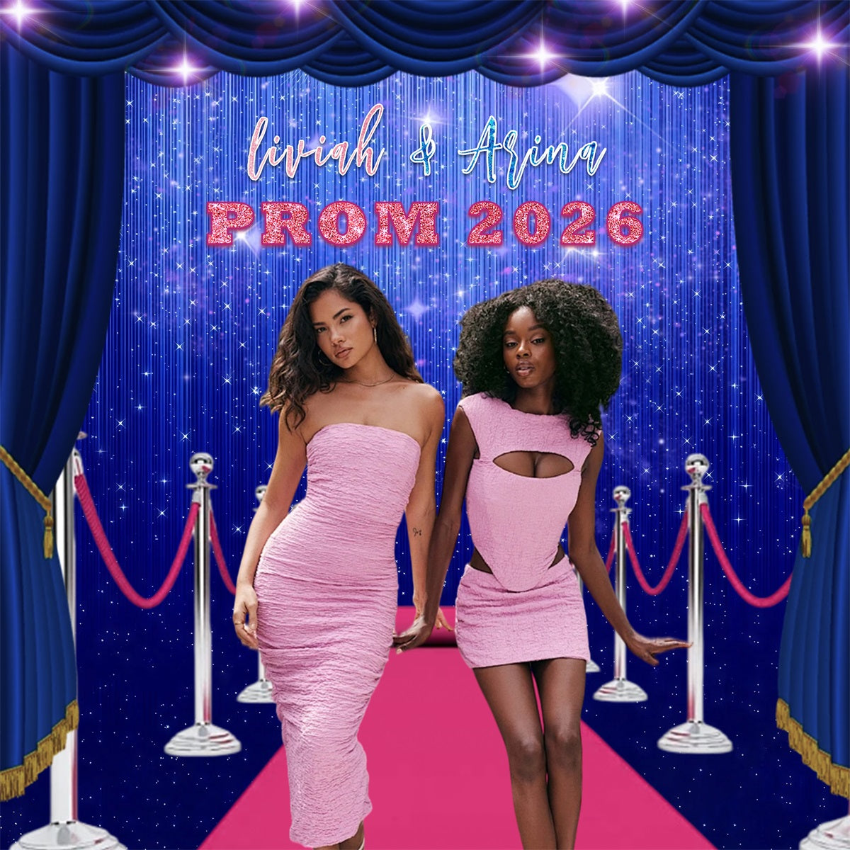 Red Carpet Prom Backdrop Blue Shimmer Curtain Stage Prom Night Backdrop RR63-59