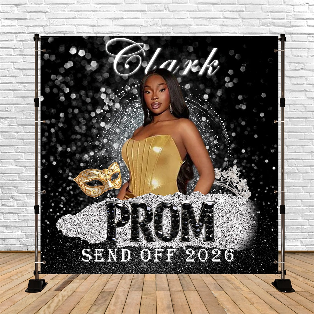 Silver Glitter Prom Backdrop Gold Mask Sparkle Diamond Prom Backdrop Ideas RR63-61