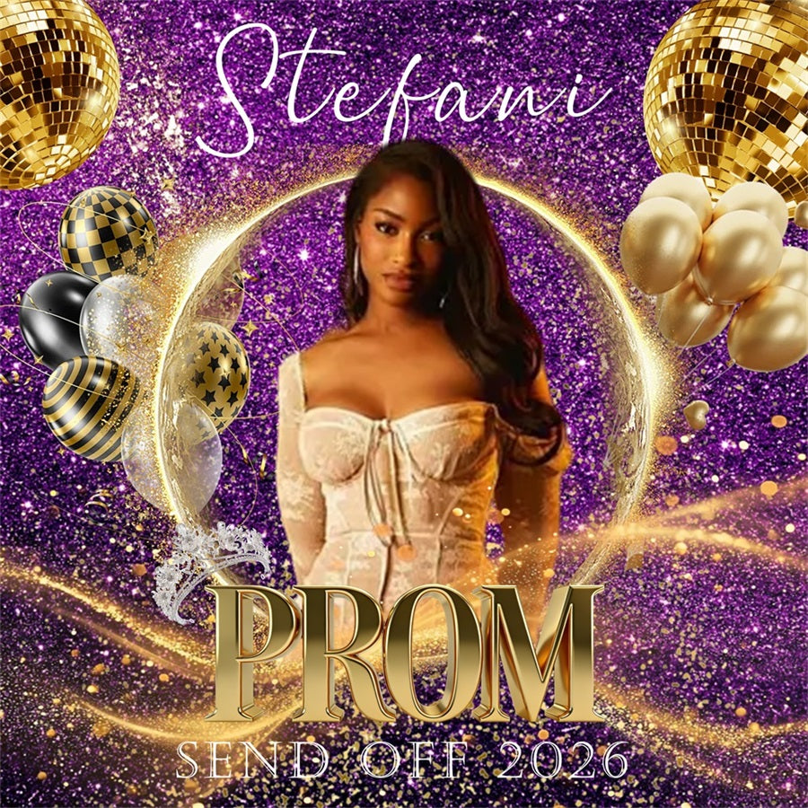 Disco Ball Prom Party Backdrop Purple Shimmer Metallic Balloons Prom Send Off Backdrops RR63-62