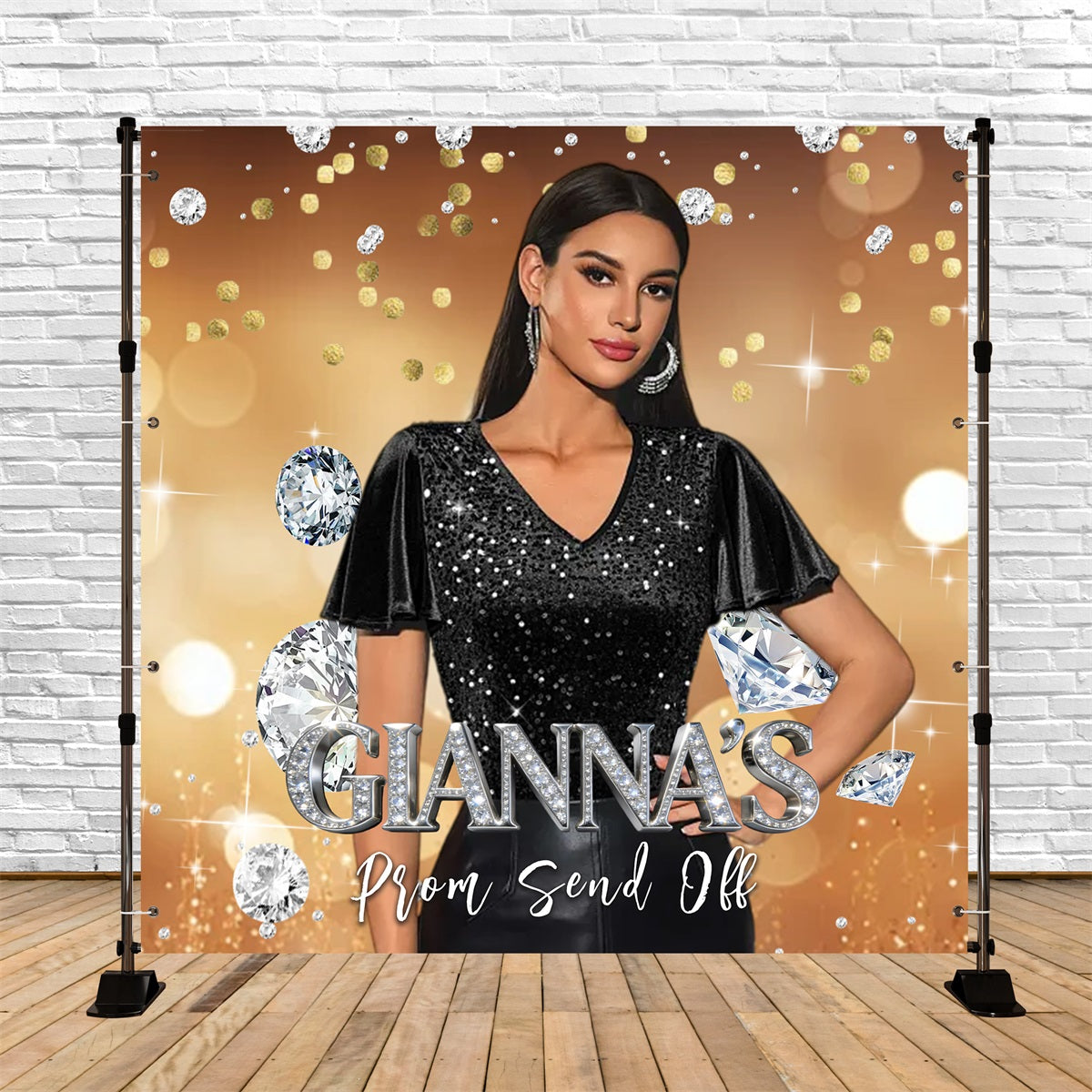 Gold Prom Backdrop Diamond Sparkle Glitter Bokeh Prom Party Backdrop RR63-63