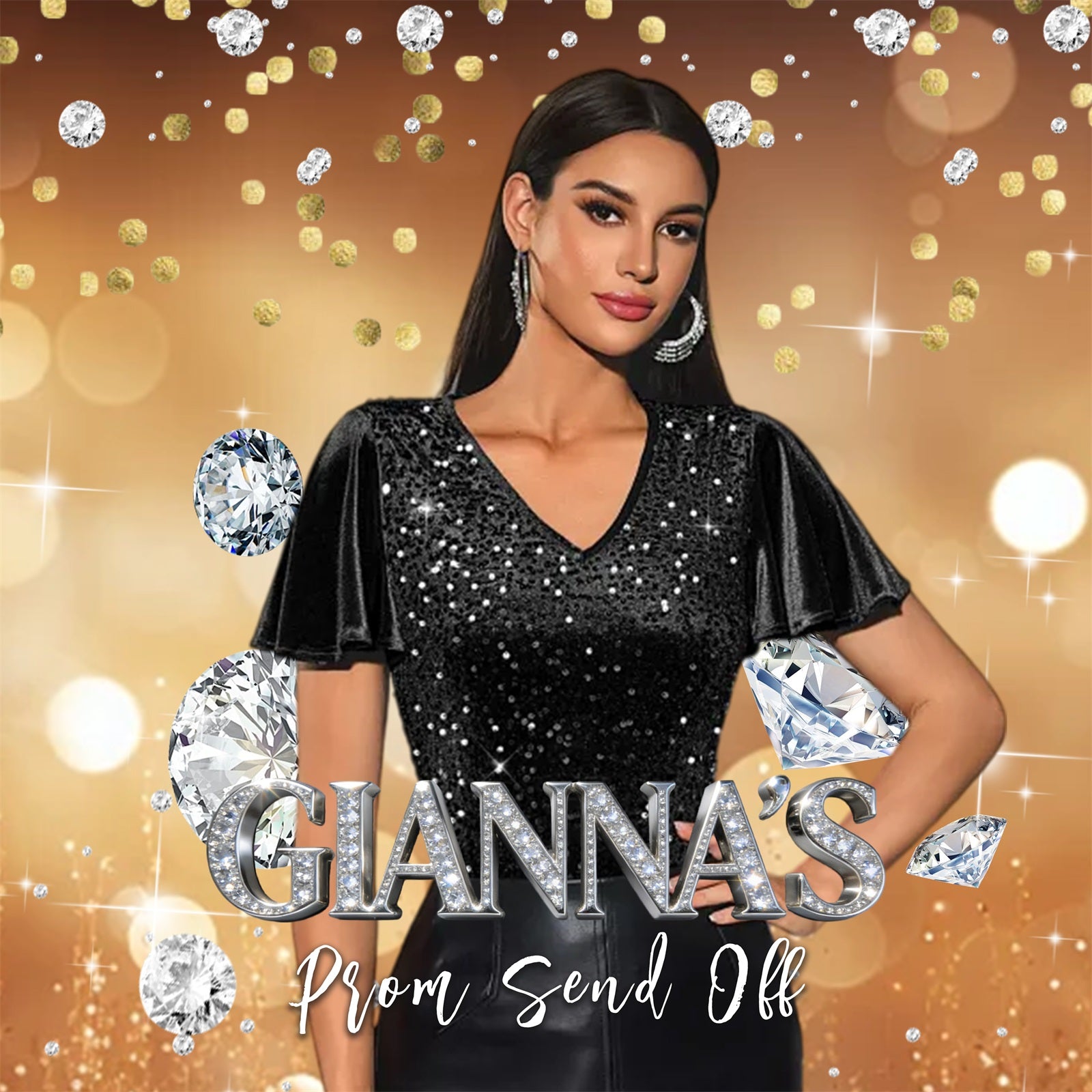 Gold Prom Backdrop Diamond Sparkle Glitter Bokeh Prom Party Backdrop RR63-63