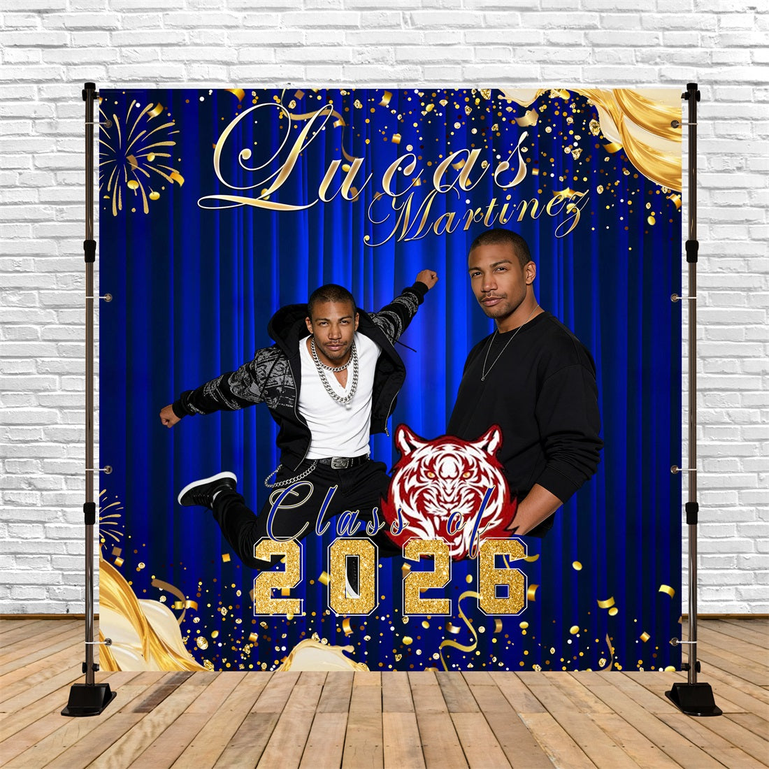 Blue Prom Backdrop Gold Firework Confetti Custom Prom Send Off Backdrop RR63-66