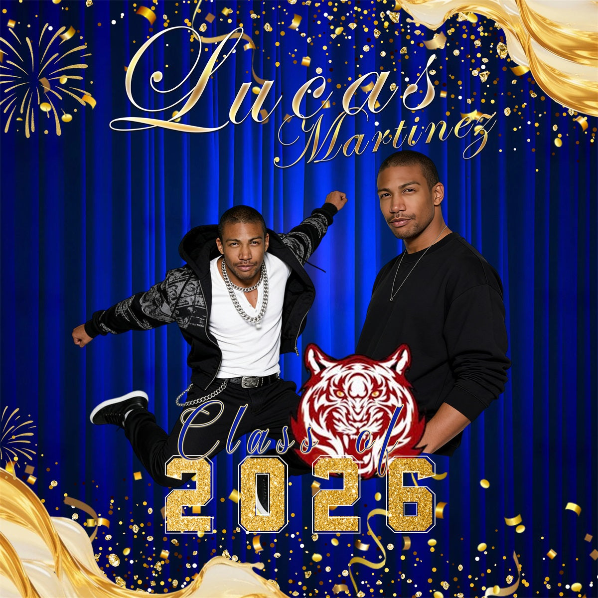 Blue Prom Backdrop Gold Firework Confetti Custom Prom Send Off Backdrop RR63-66