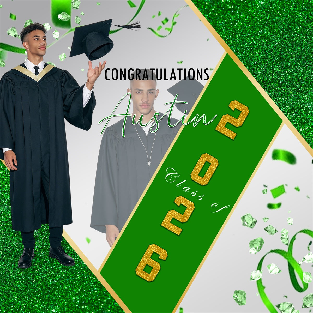 College Graduation Backdrop Green Glitter Celebration Moment Backdrop Ideas For Graduation Party RR63-67