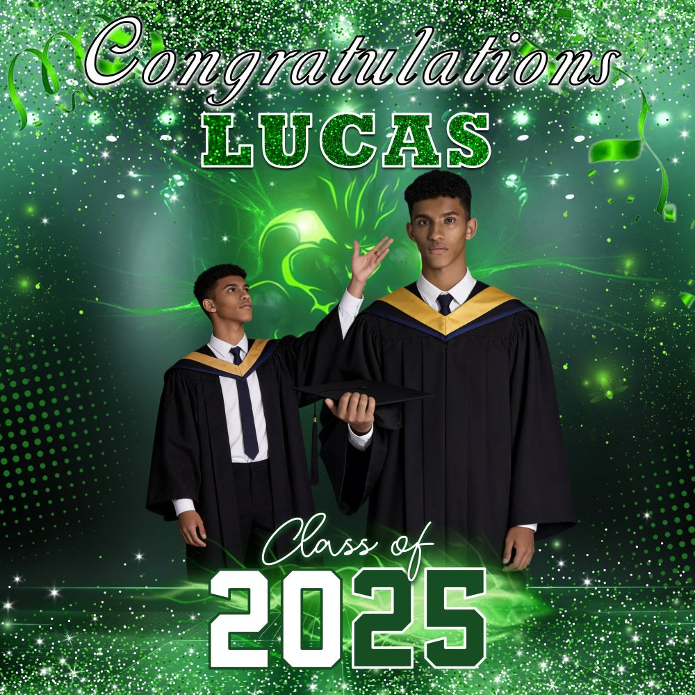 Future Tech Grad Graduation Backdrop Green Glitter Ribbon Backdrop Graduation Party RR63-68