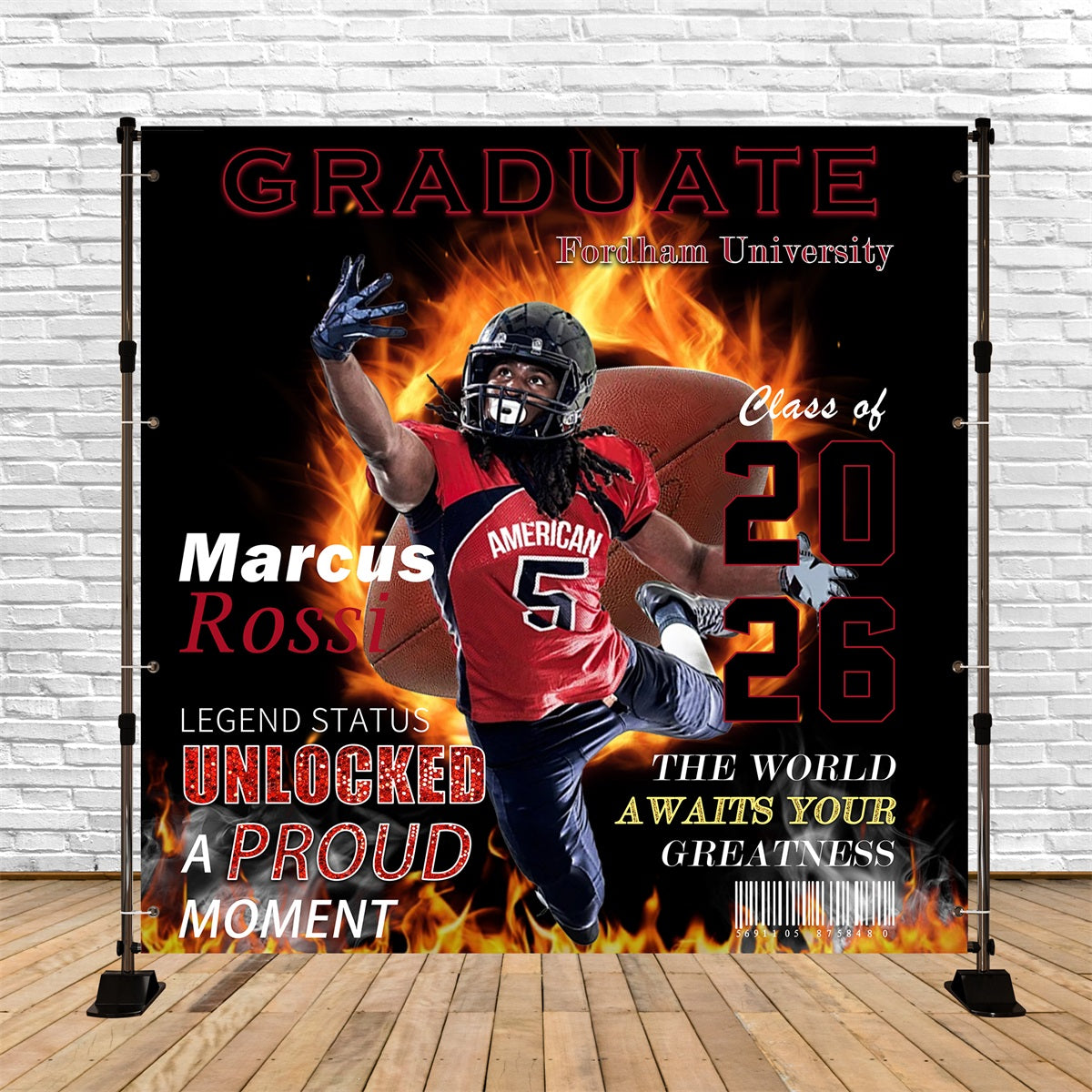 Sports Graduation Backdrop Flaming Football Graduate Customized Graduation Backdrop RR63-70
