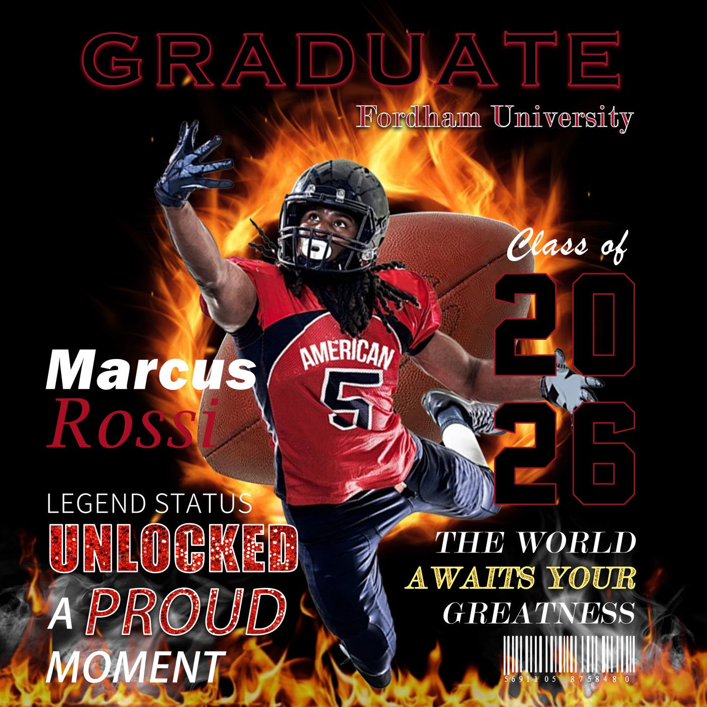 Sports Graduation Backdrop Flaming Football Graduate Customized Graduation Backdrop RR63-70