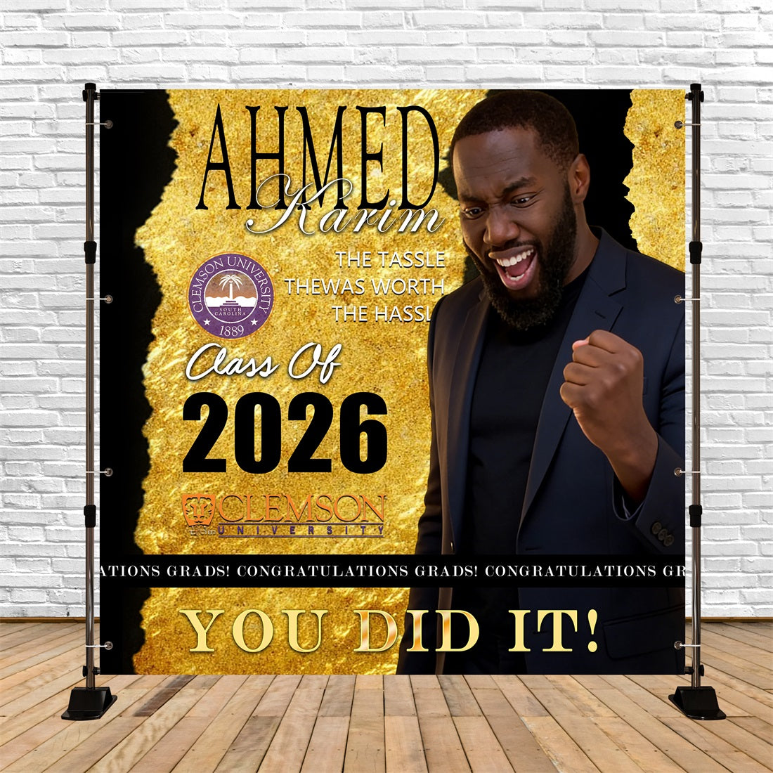 Editorial Vogue Graduation Backdrop Golden Sparkle Class of 2026 Graduation Custom Backdrop RR63-71